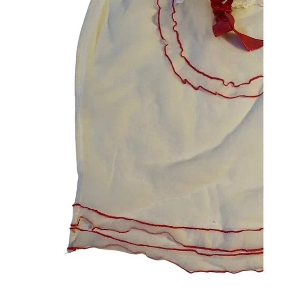 Vintage Red &‎ White Sheer 1950s Hostess Apron Embroidered Christmas Holiday